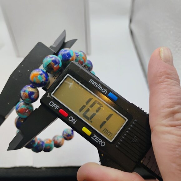 Spiny Oyster Turquoise Lapis Mosaic Composite Royal Blossom Stone Bead Bracelet - Picture 6 of 7